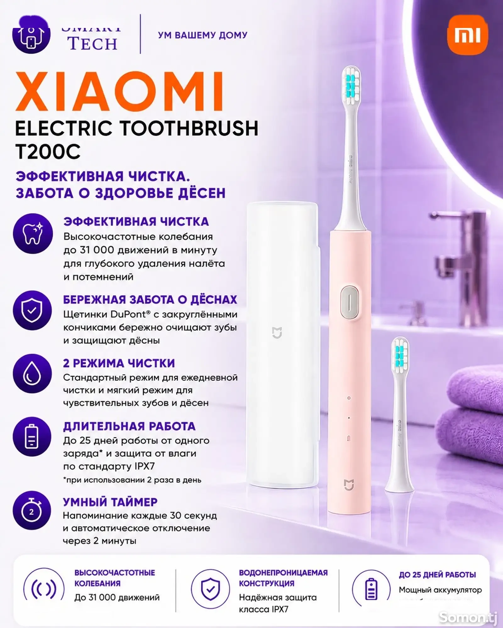 Электрическая зубная щетка Mijia Sonic Electric Toothbrush T200C — фото 2