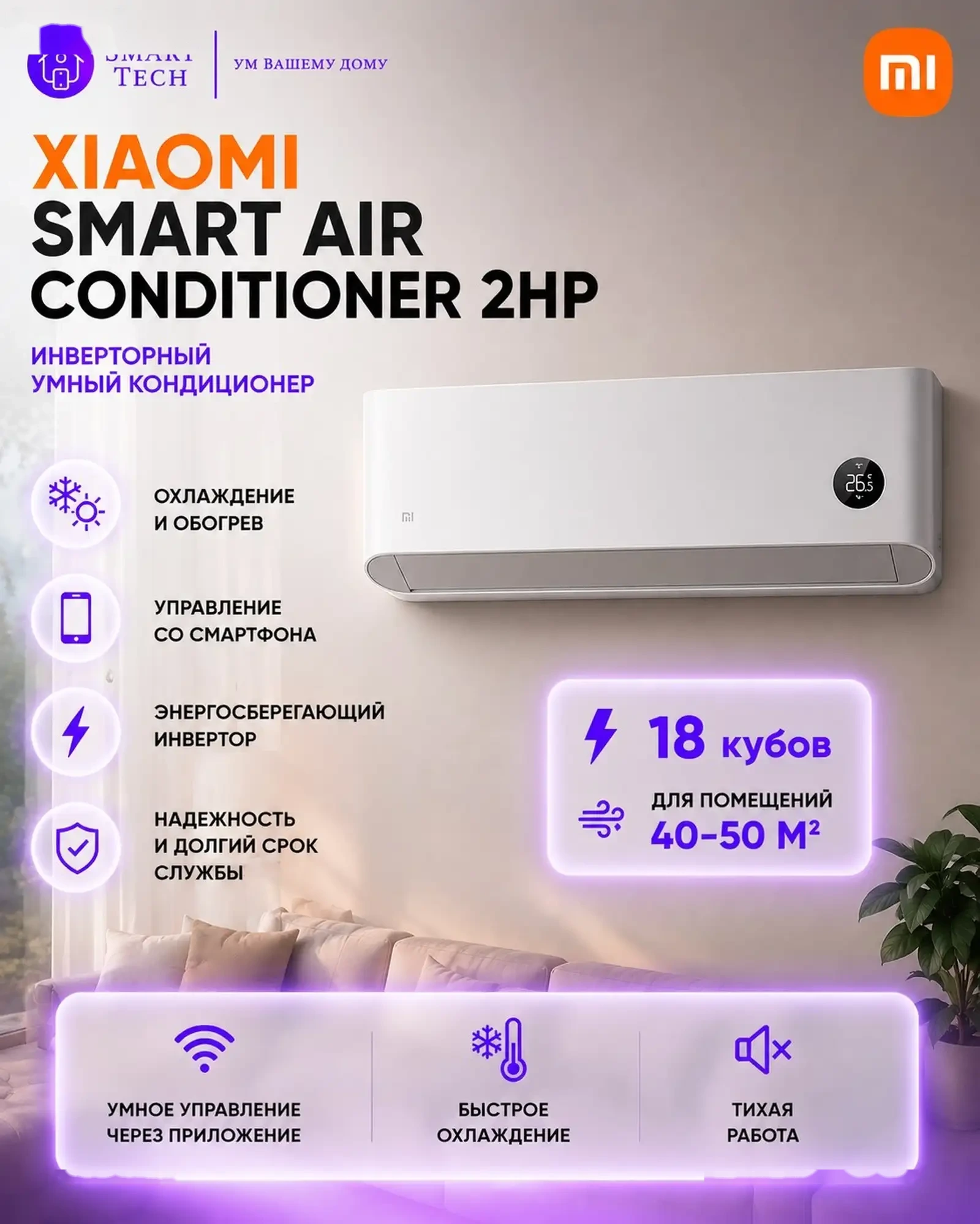 Кондиционер Xiaomi Mijia Smart AC 50GW/N2A1 18 кубов — фото 3