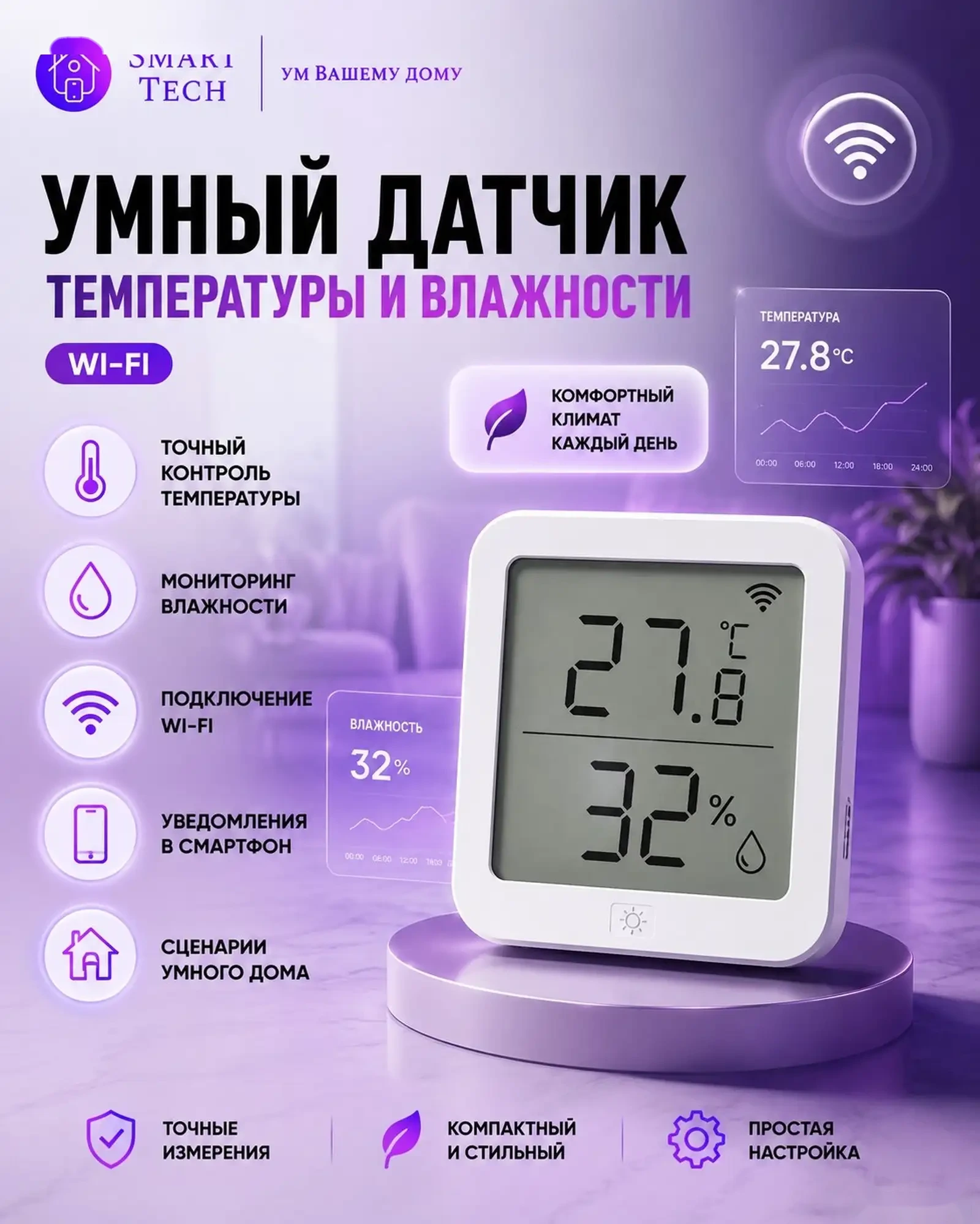 Умный датчик температуры и влажности Wi-Fi — фото 2