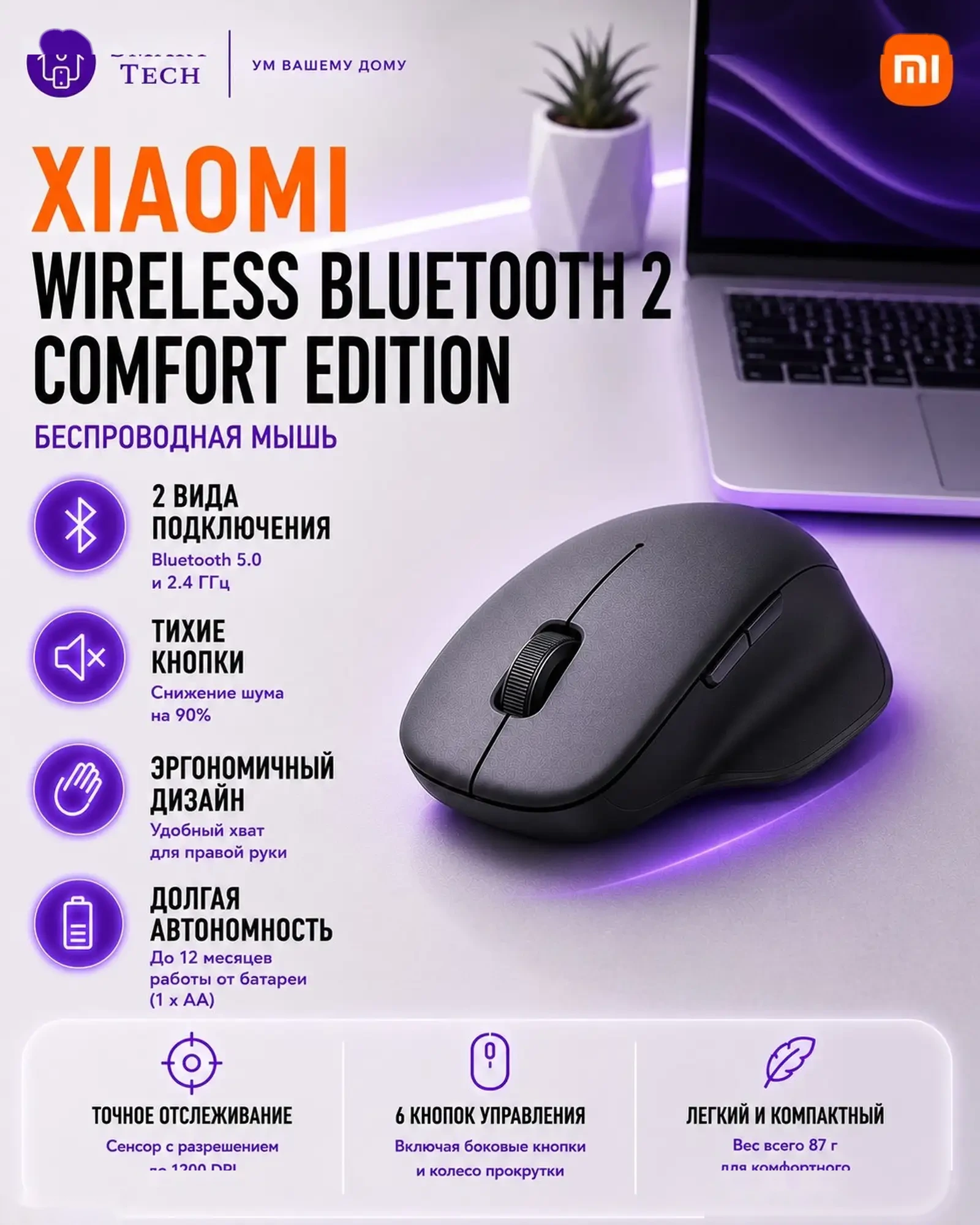 Беспроводная мышь Xiaomi Wireless Portable Dual Mode Mouse 2 — фото 2