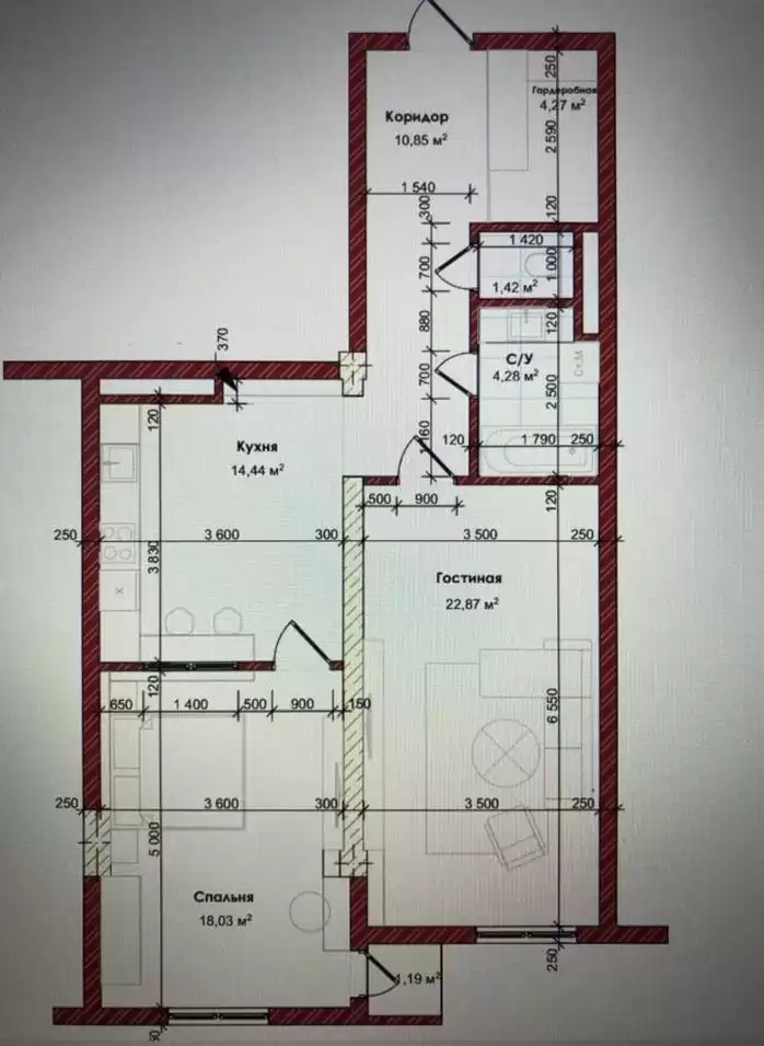 2-к квартира, 17 этаж, 78 м², профсоюз