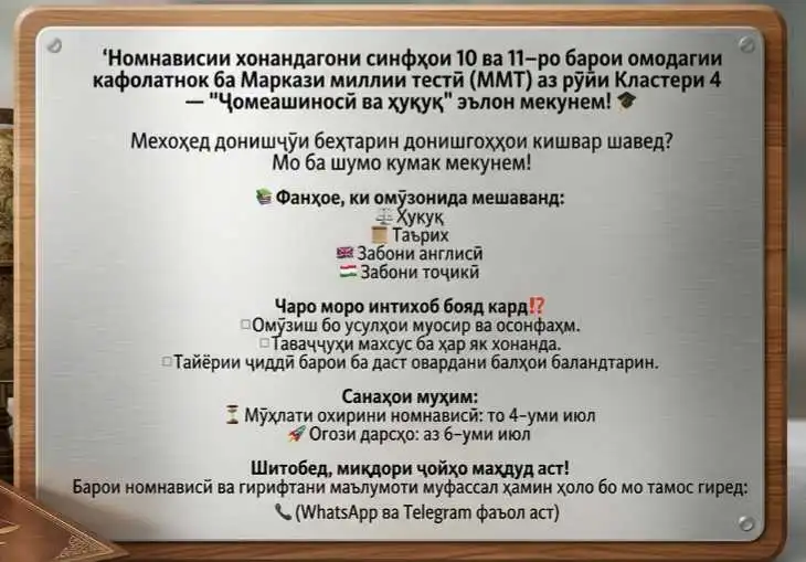 Омадагии сифатнок ба ММТ аз рӯйи кластери 4 "Ҷомеашиносӣ ва Ҳуқуқ"