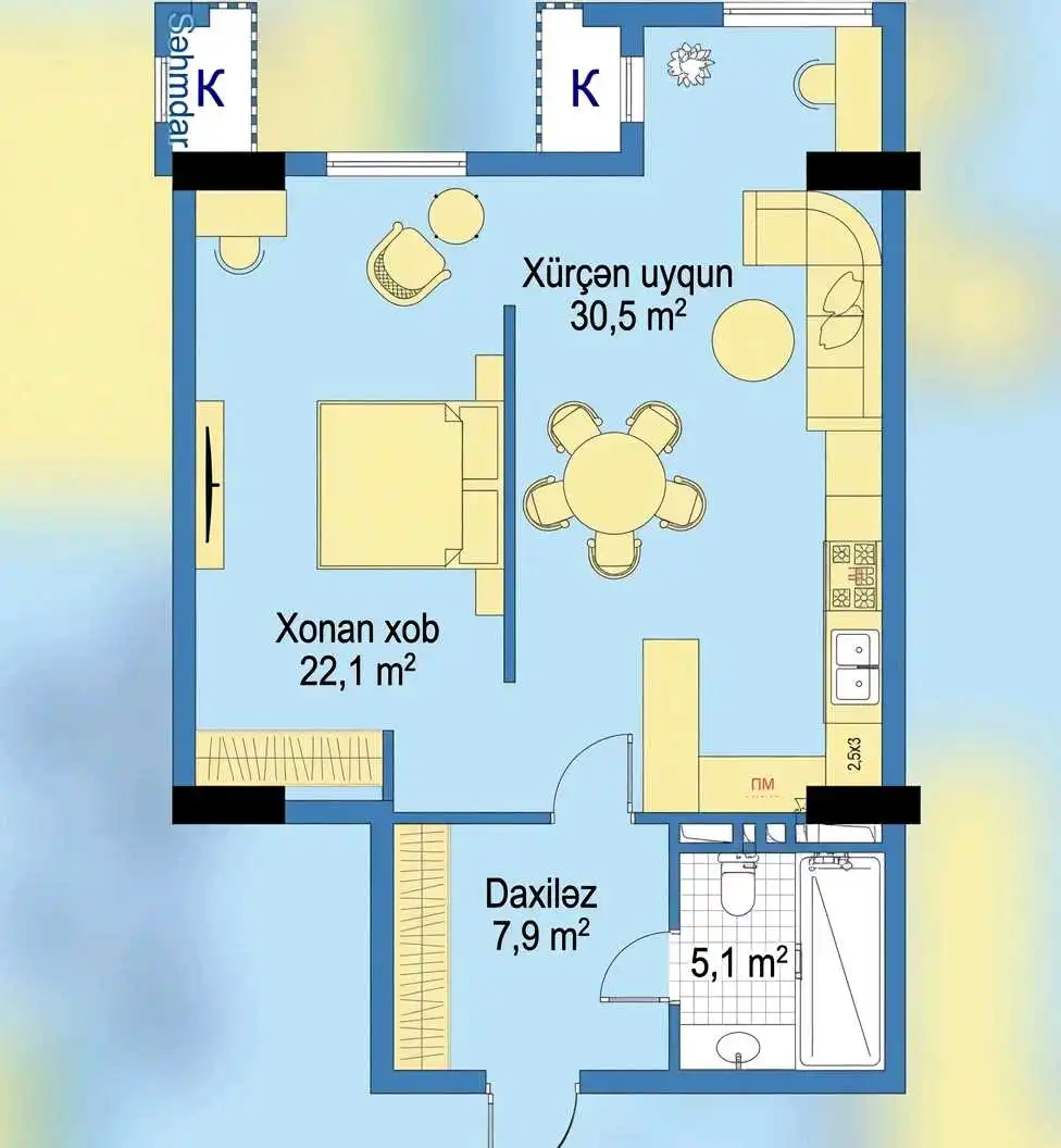 2-к квартира, 5 этаж, 66 м², И.Сомонӣ