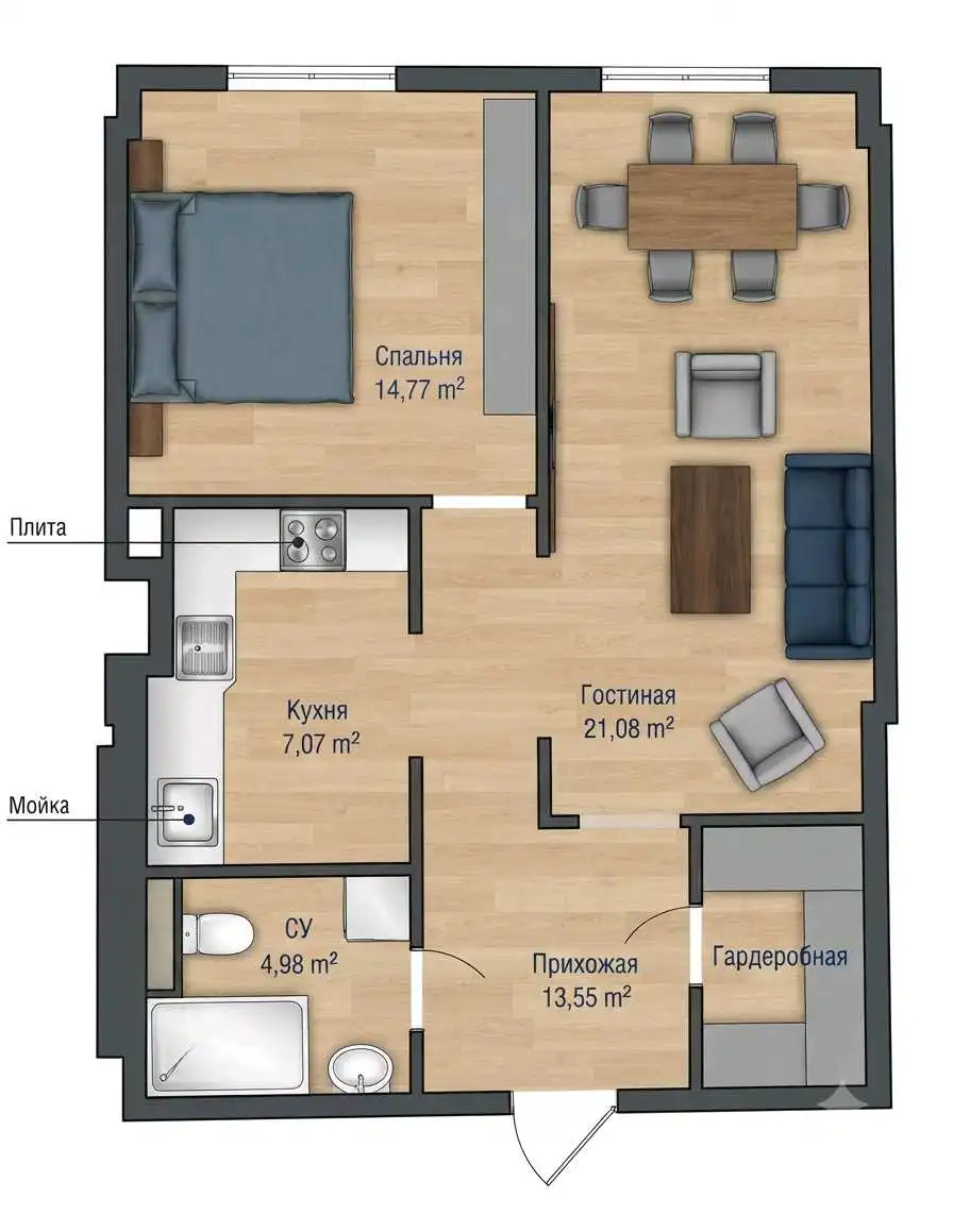 2-к квартира, 9 этаж, 64 м², Сино