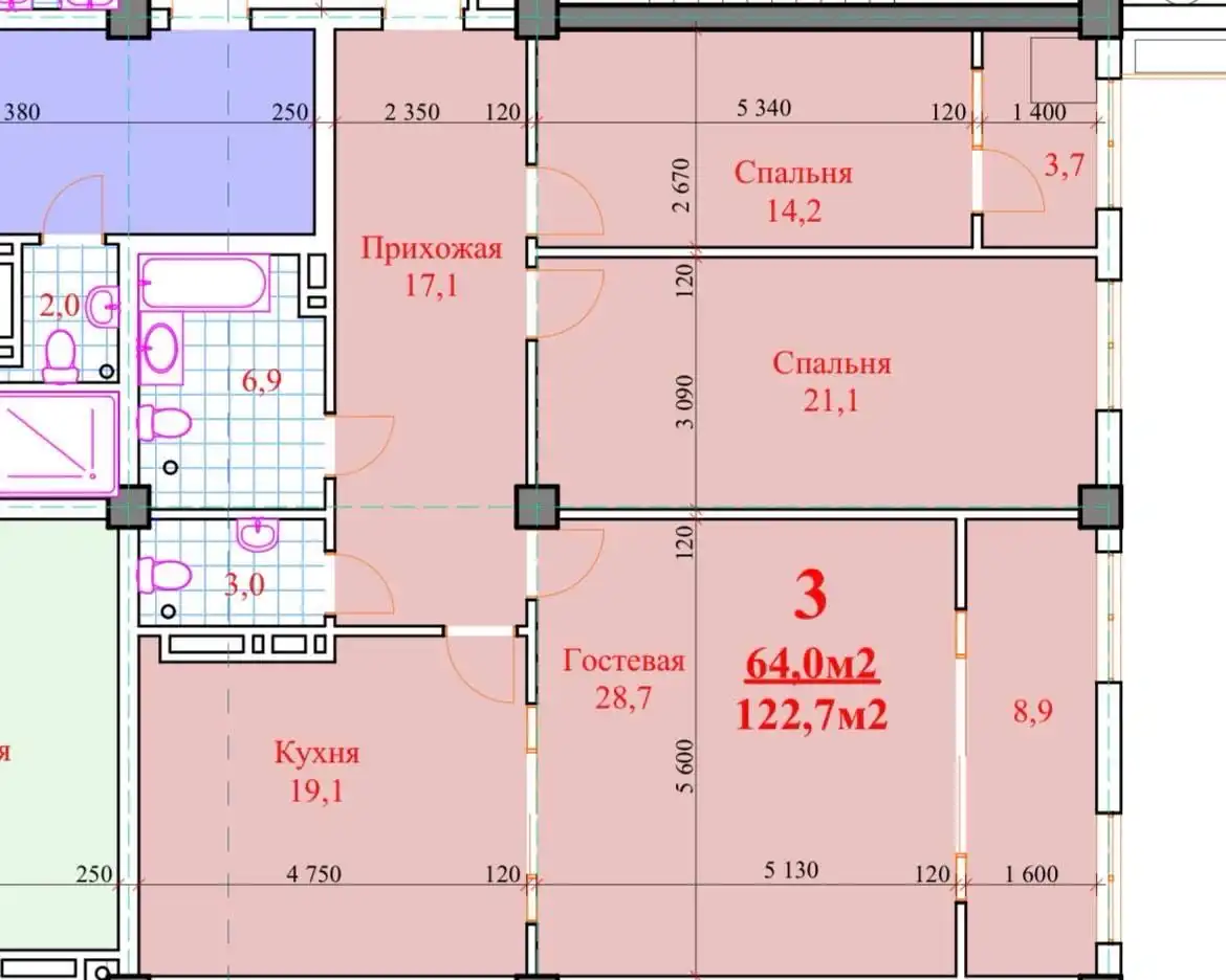 3-к квартира, 17 этаж, 123 м², Исмоили Сомони