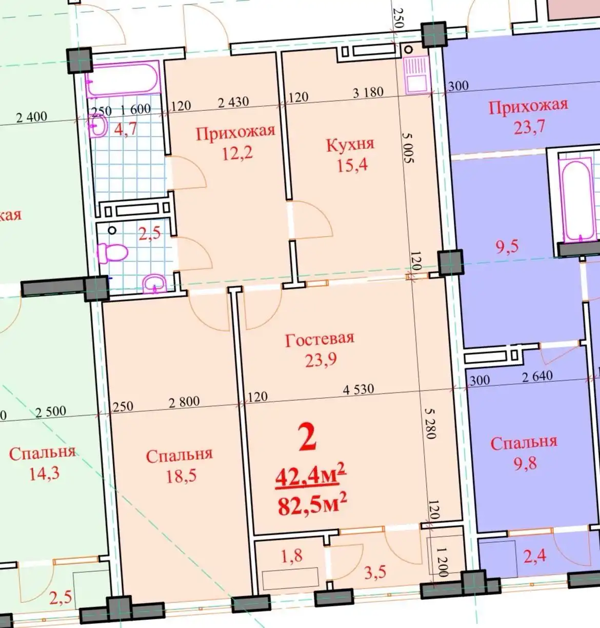 2-к квартира, 17 этаж, 83 м², Исмоили Сомони