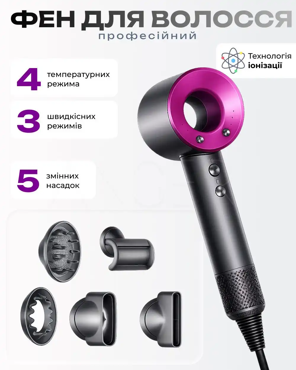 Фен барои ороиши соч (Super Hair Dryer 5in1)