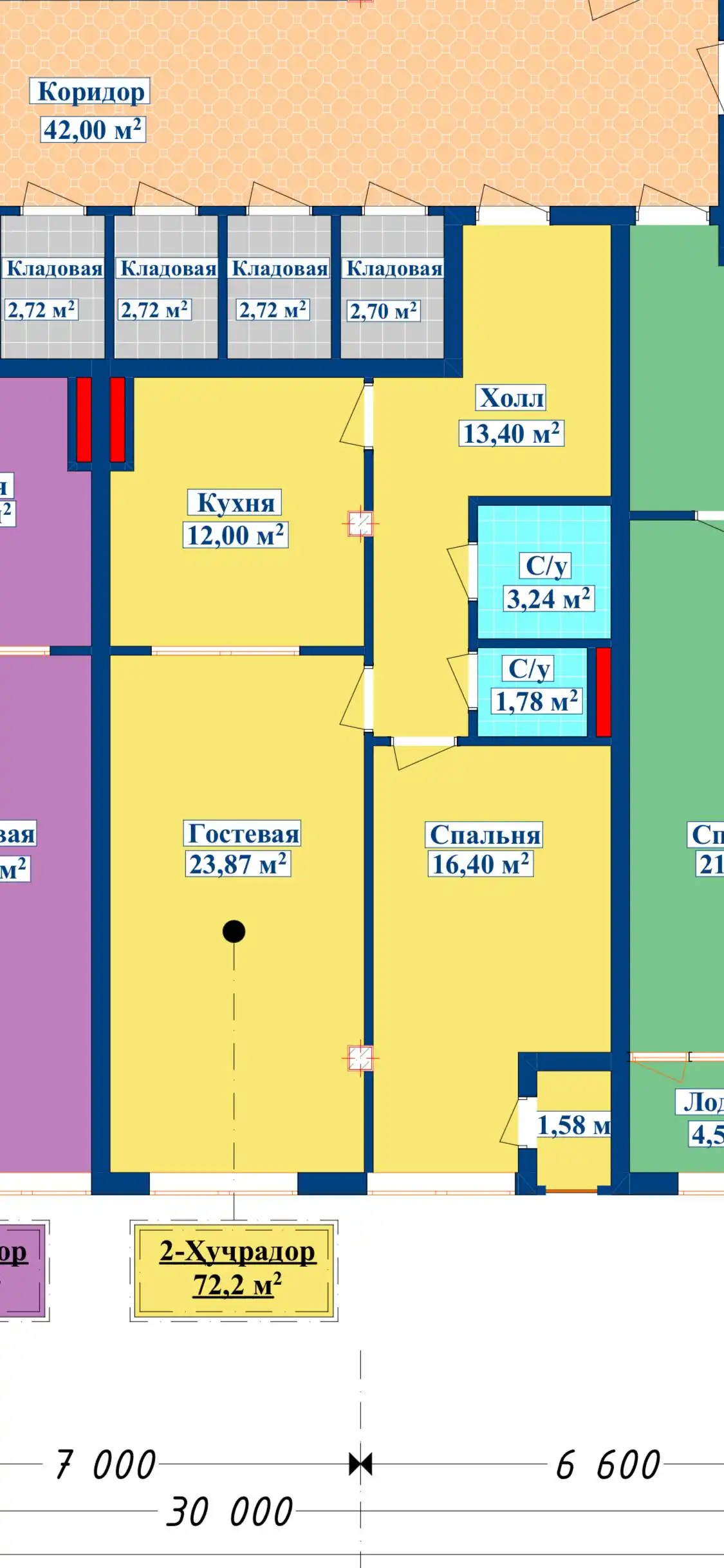 2-к квартира, 3 этаж, 72 м², Шохмансур