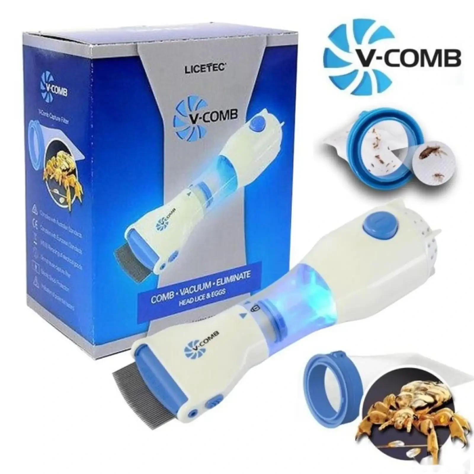 Шонаи вакуумии зидди шапуш ва ришк Licetec V-Comb Аслӣ — фото 2
