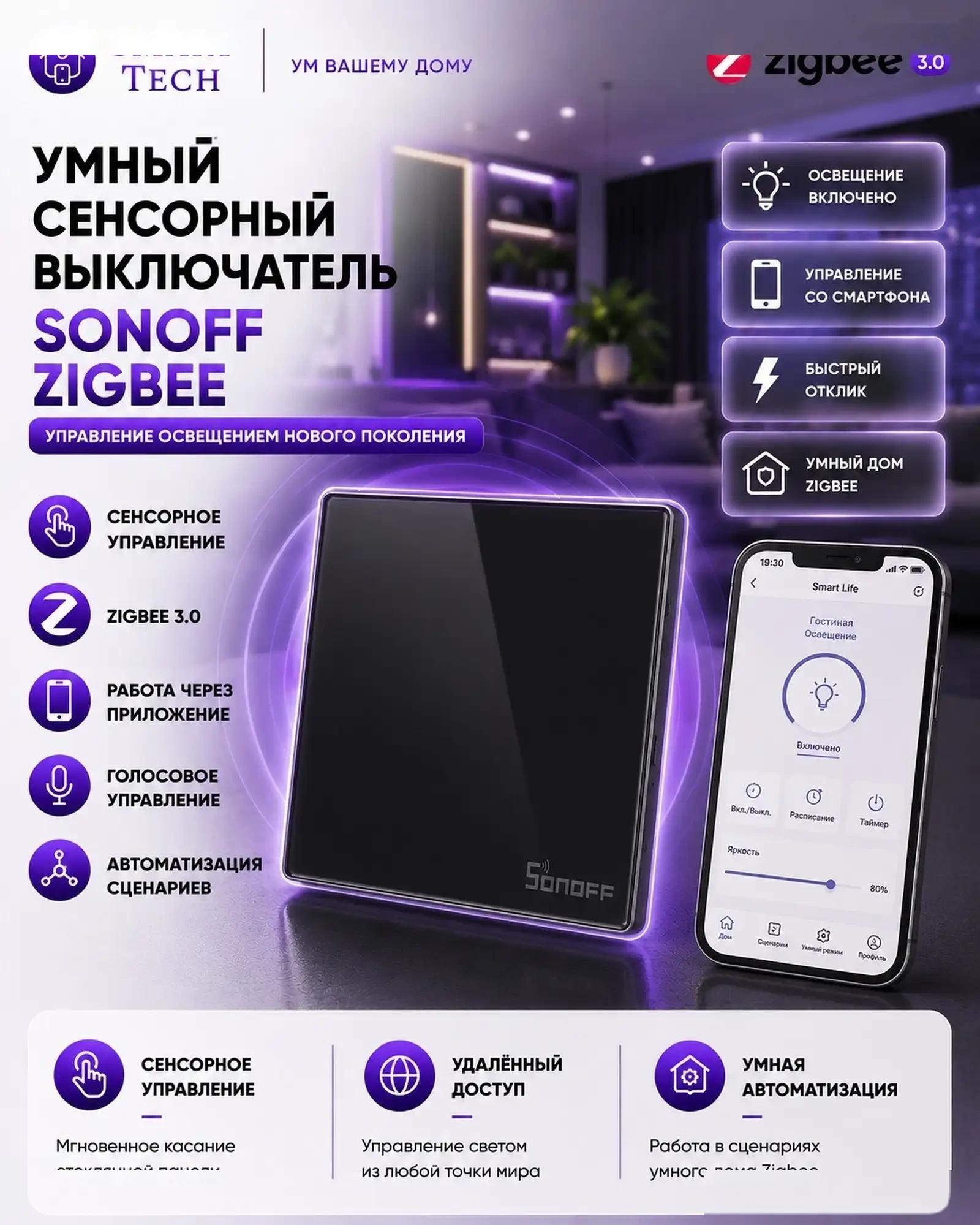 Умный сенсорный выключатель Zigbee — фото 2