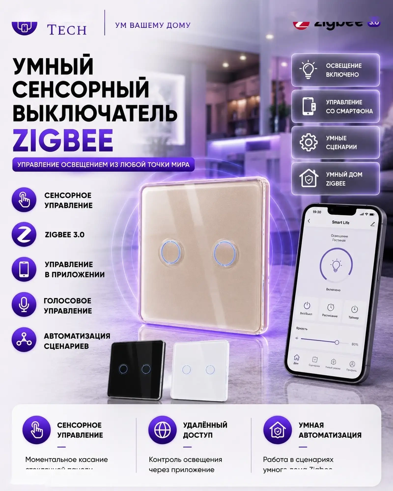 Умный сенсорный выключатель Zigbee — фото 2
