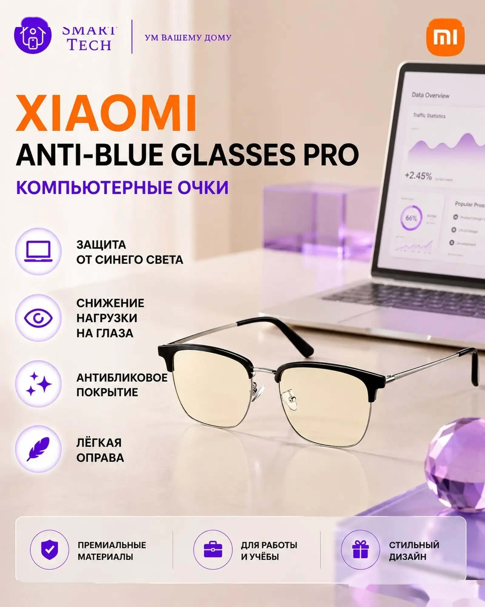 Очки компьютерные Xiaomi Mijia Anti-Blue Light Glasses Pro — фото 2