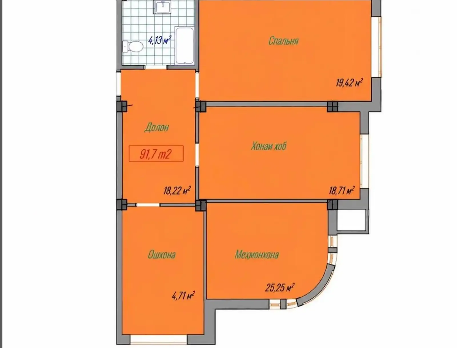 3-комн. квартира, 4 этаж, 92 м², И Сомони — фото 4