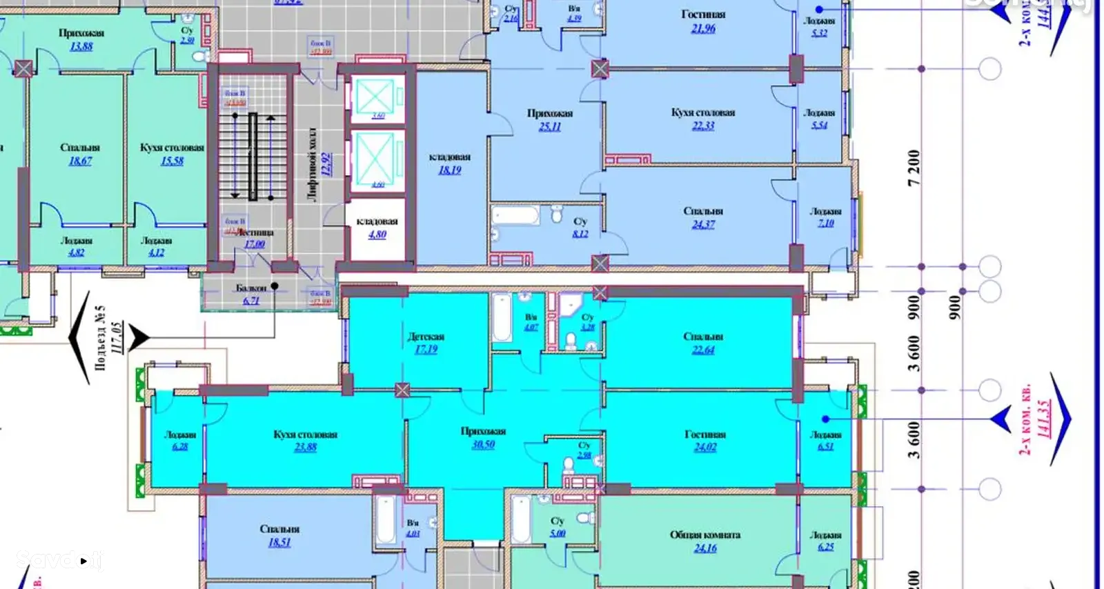 3-комн. квартира, 17 этаж, 141 м², Шохмансур 4 рохаи Садбарг — фото 2