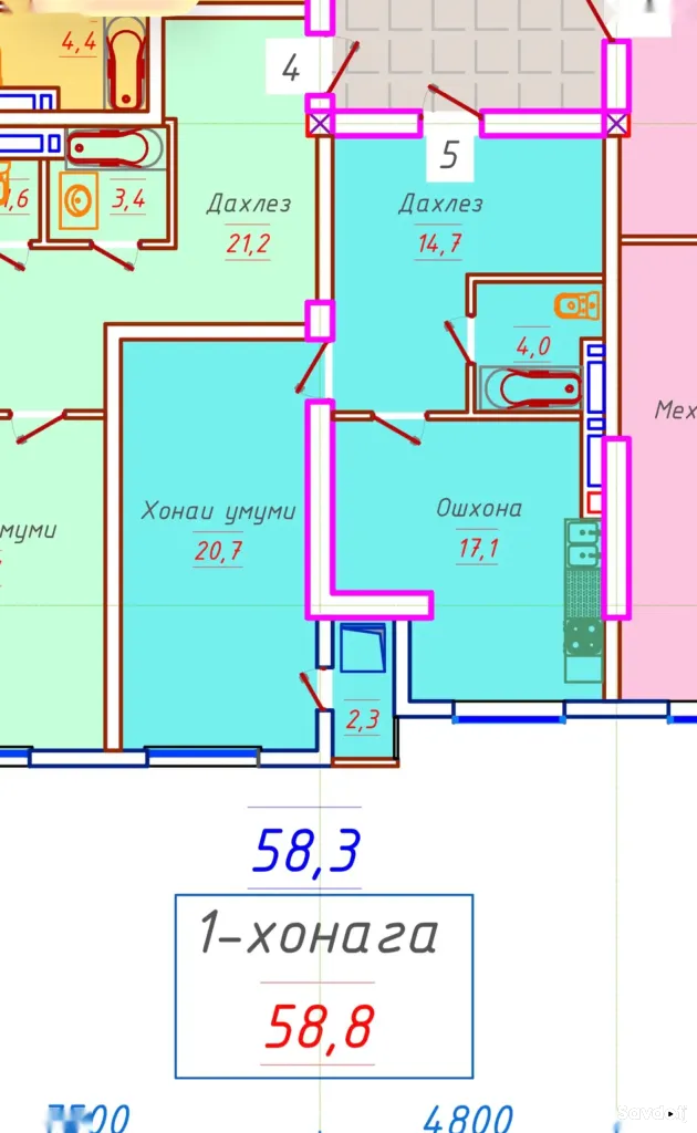 1-комн. квартира, 15 этаж, 59 м², Опера Балет, Центр, Район Шохмансур
