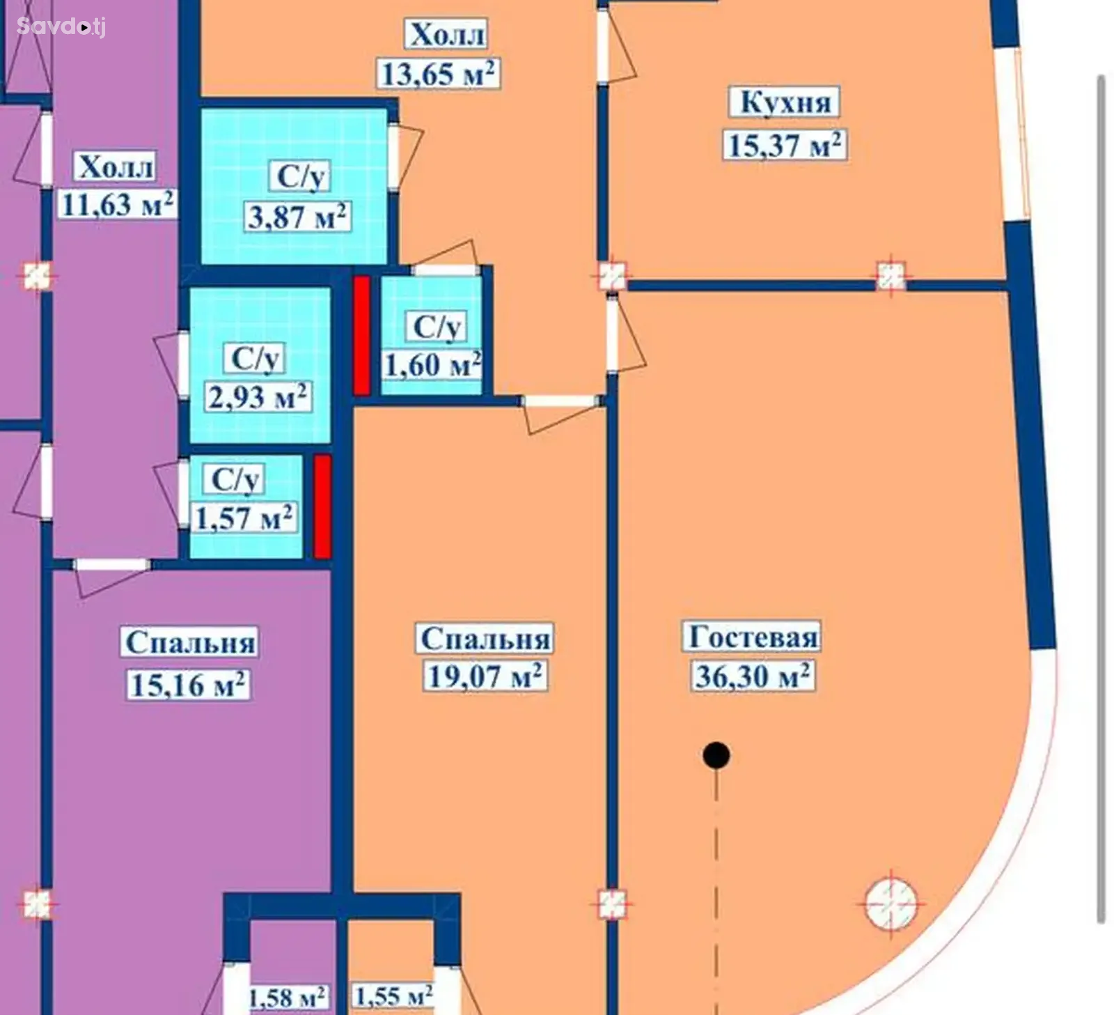2-комн. квартира, 14 этаж, 72 м², И. Сомони