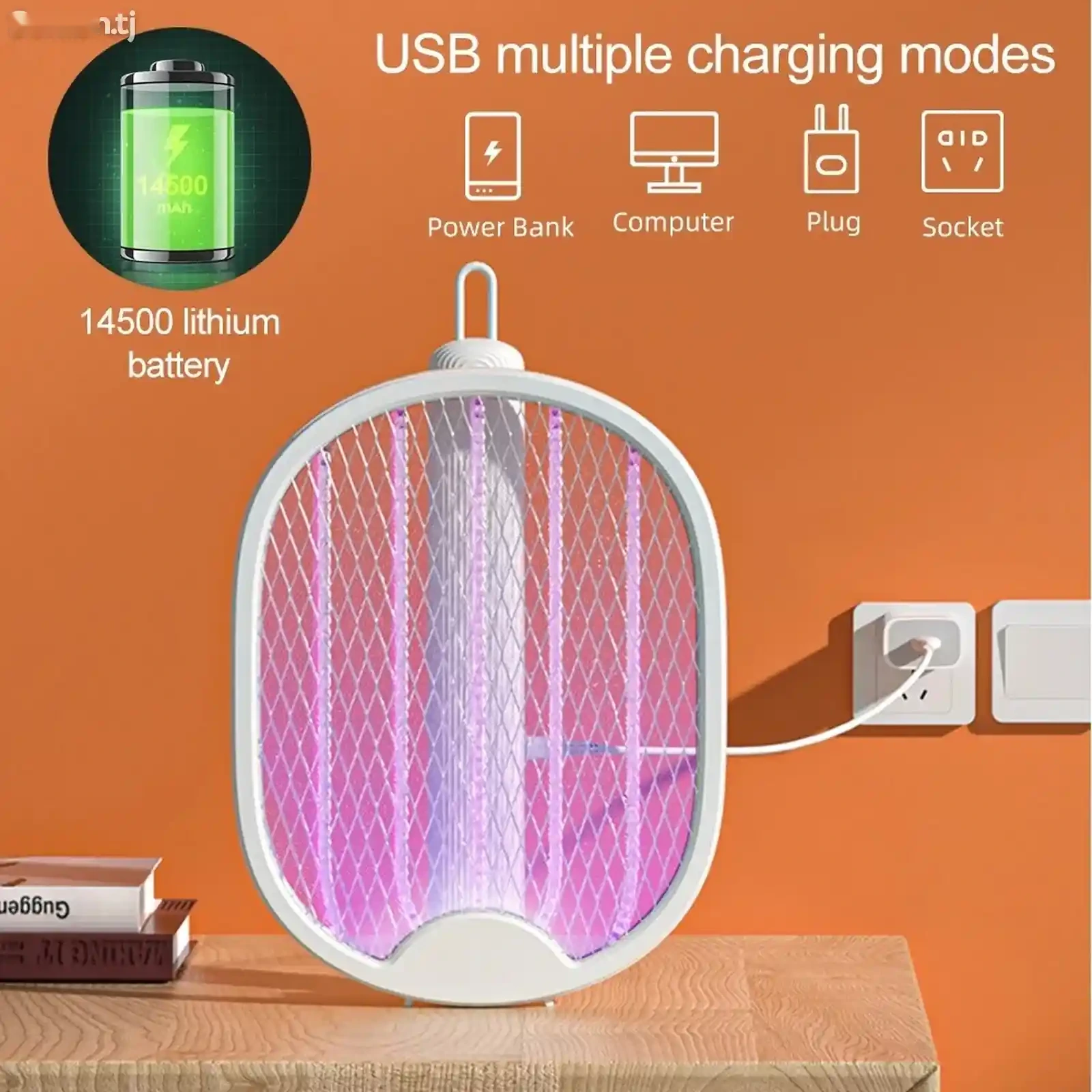 Электрическая мухобойка USB-зарядная ракетка для борьбы с насекомыми с ультрафи — фото 3