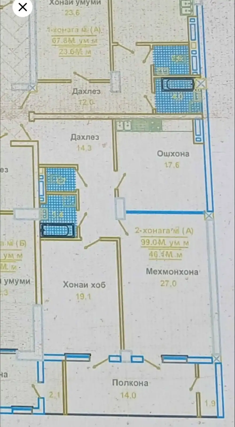 2-комн. квартира, 10 этаж, 99 м², шохмансур — фото 4