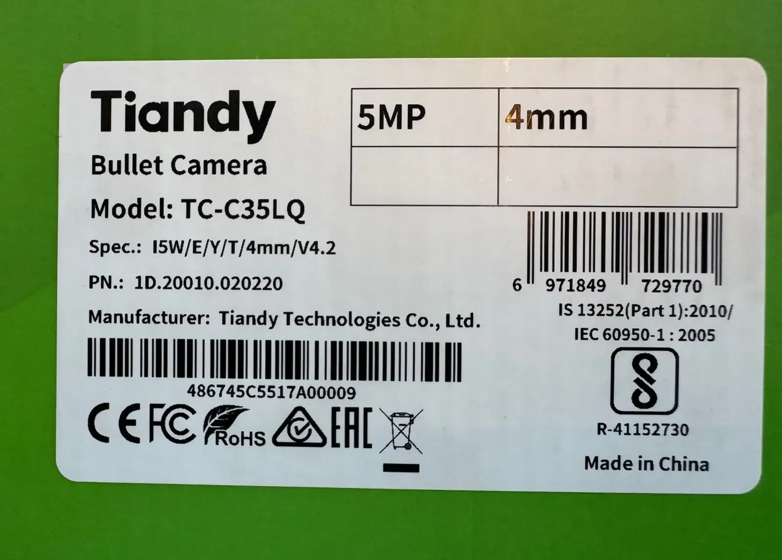 Камера Tiandy TC-C35LQ Spec I5W/E/Y/T/4mm/V4.2