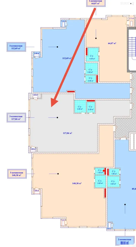 3-комн. квартира, 14 этаж, 117 м², Старый Аэропорт, Супермаркет Релакс, Район Шохмансур