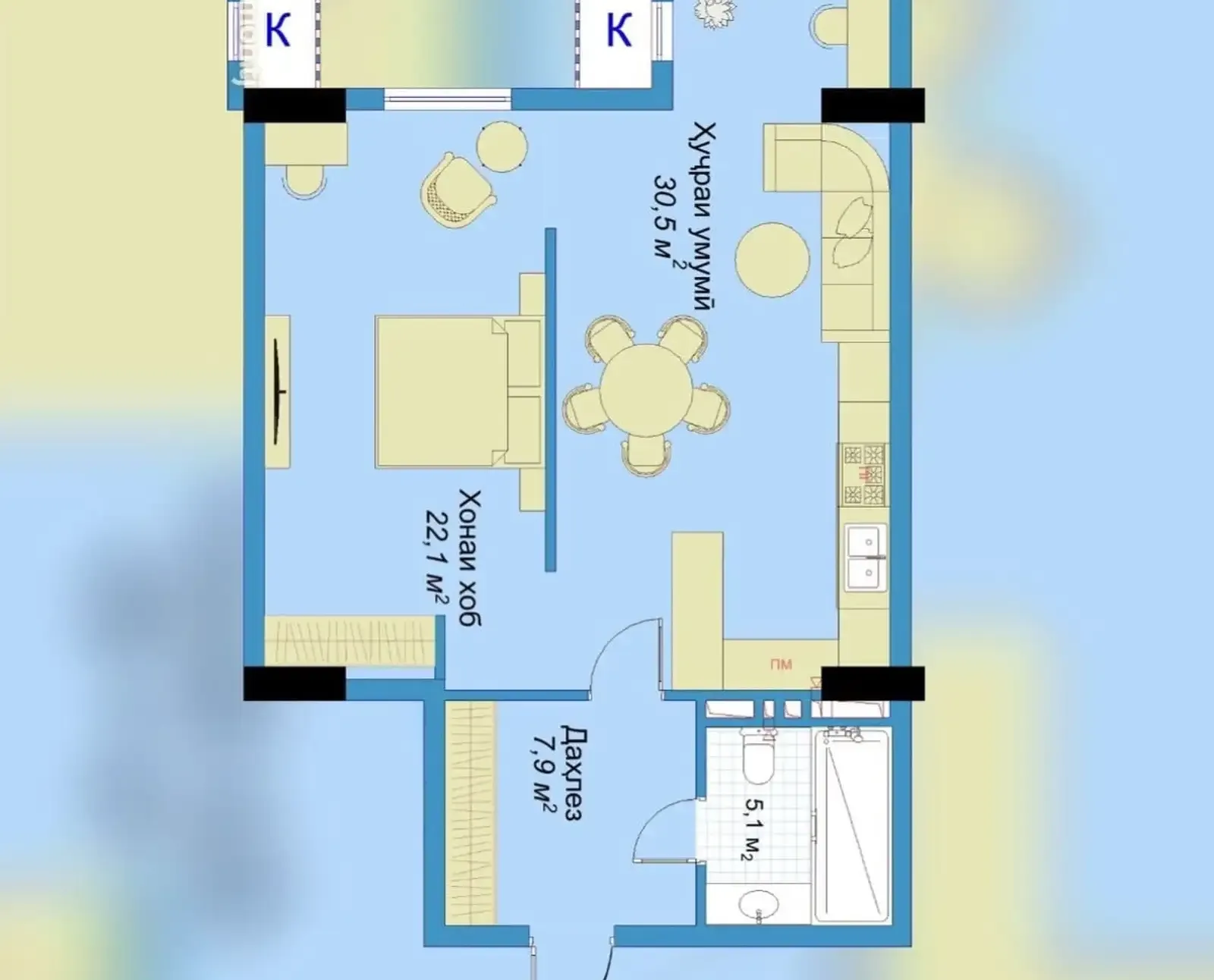 2-комн. квартира, 5 этаж, 66 м², Сомони, Бурак — фото 6