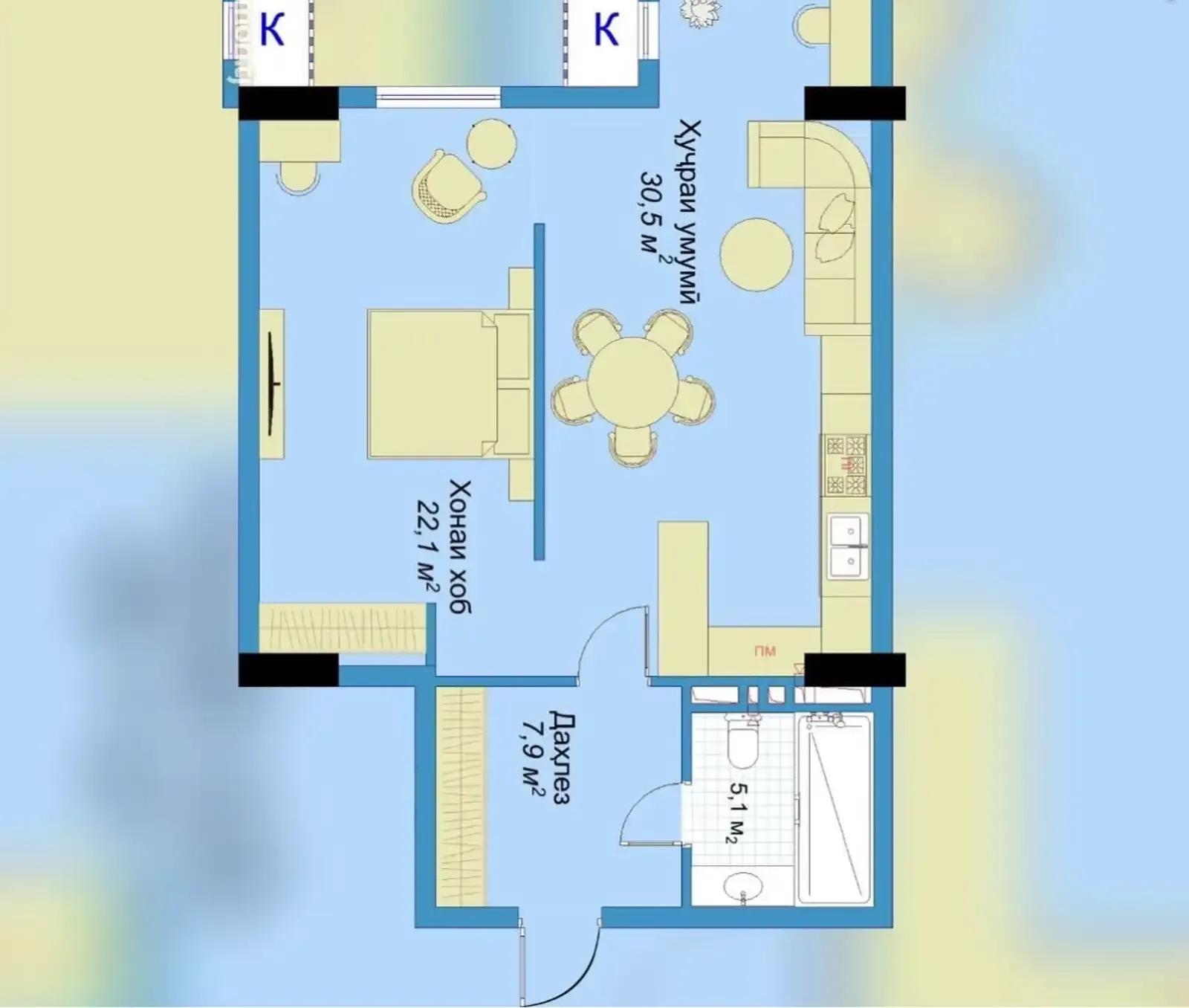 2-комн. квартира, 5 этаж, 66 м², Назди Бурак — фото 6