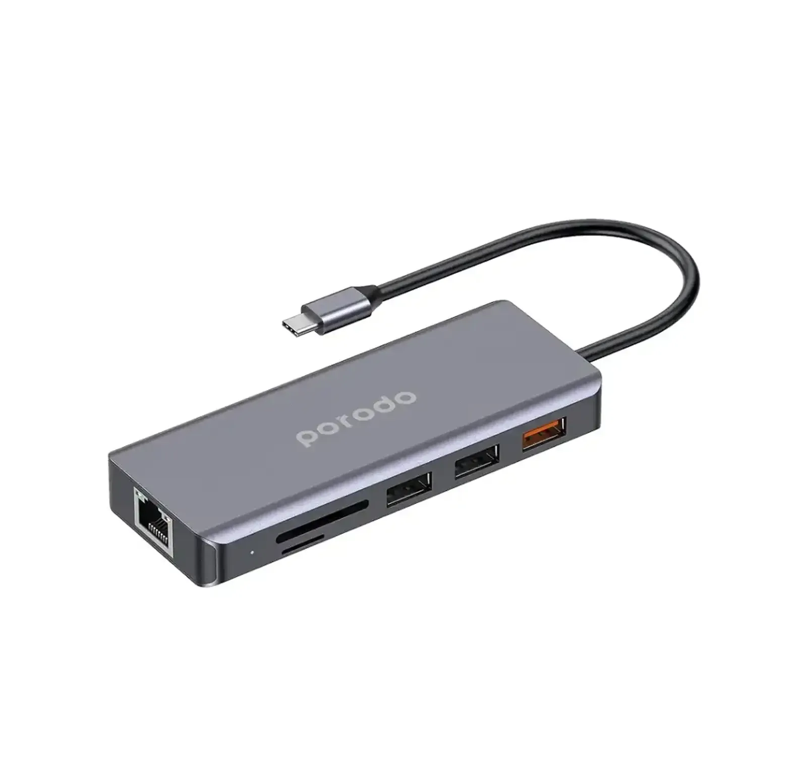 Портативный хаб Porodo 9in1 USB-C Hub Type-C PD 100W HDMI Ethernet USB SD Card 3