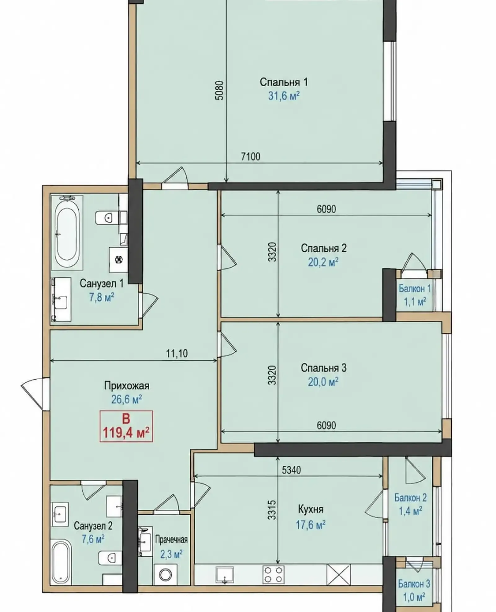 3-комн. квартира, 16 этаж, 139 м², Овир — фото 2