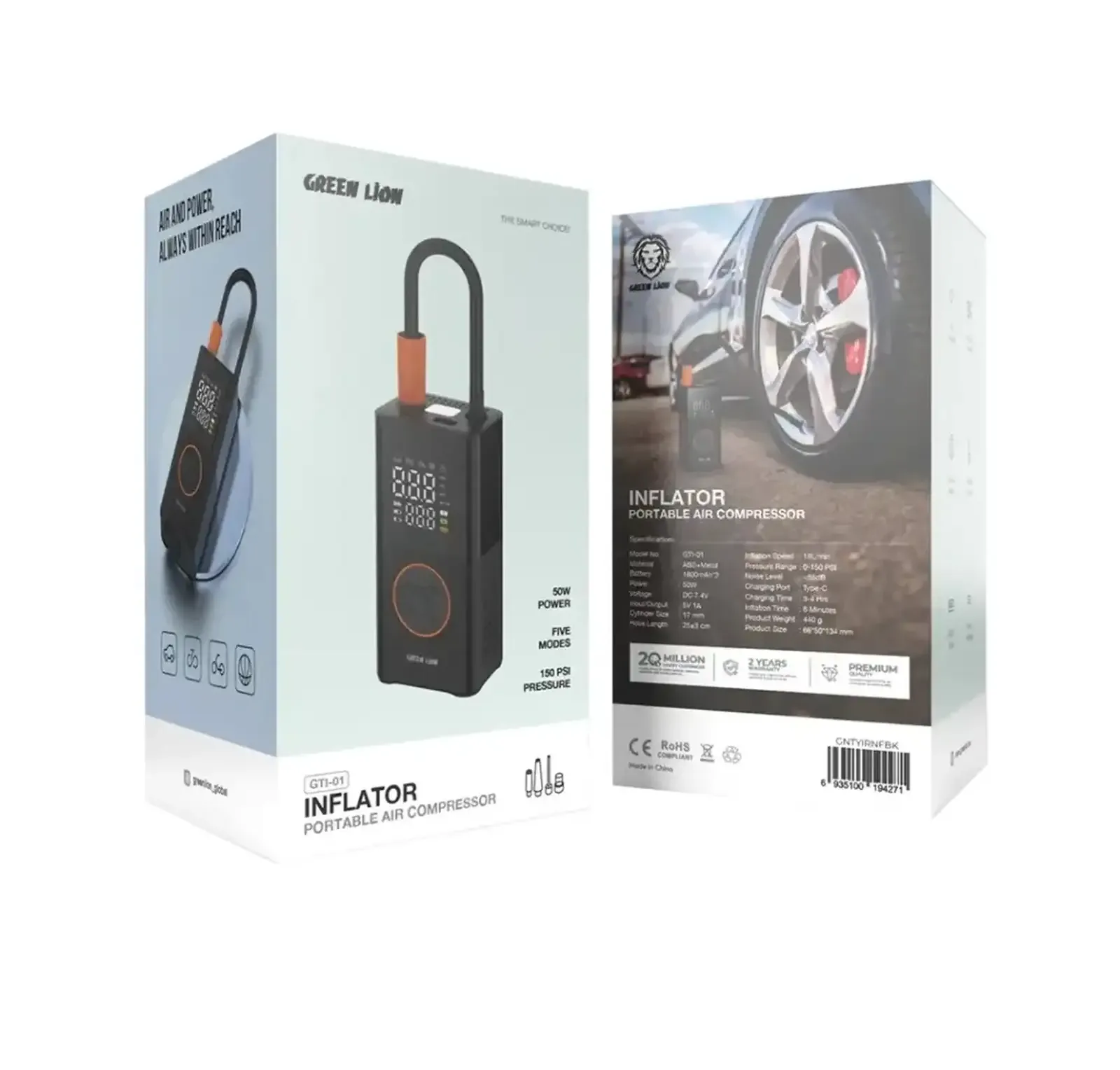 Портативный воздушный компрессор чёрный Green Lion GTI-01 Inflator Portable Air