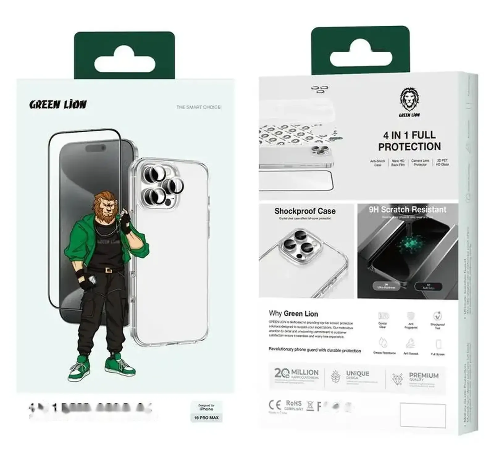 Противоударное стекло Green Lion 4 In 1 Defender Pack iPhone 16 Pro Max - Clear