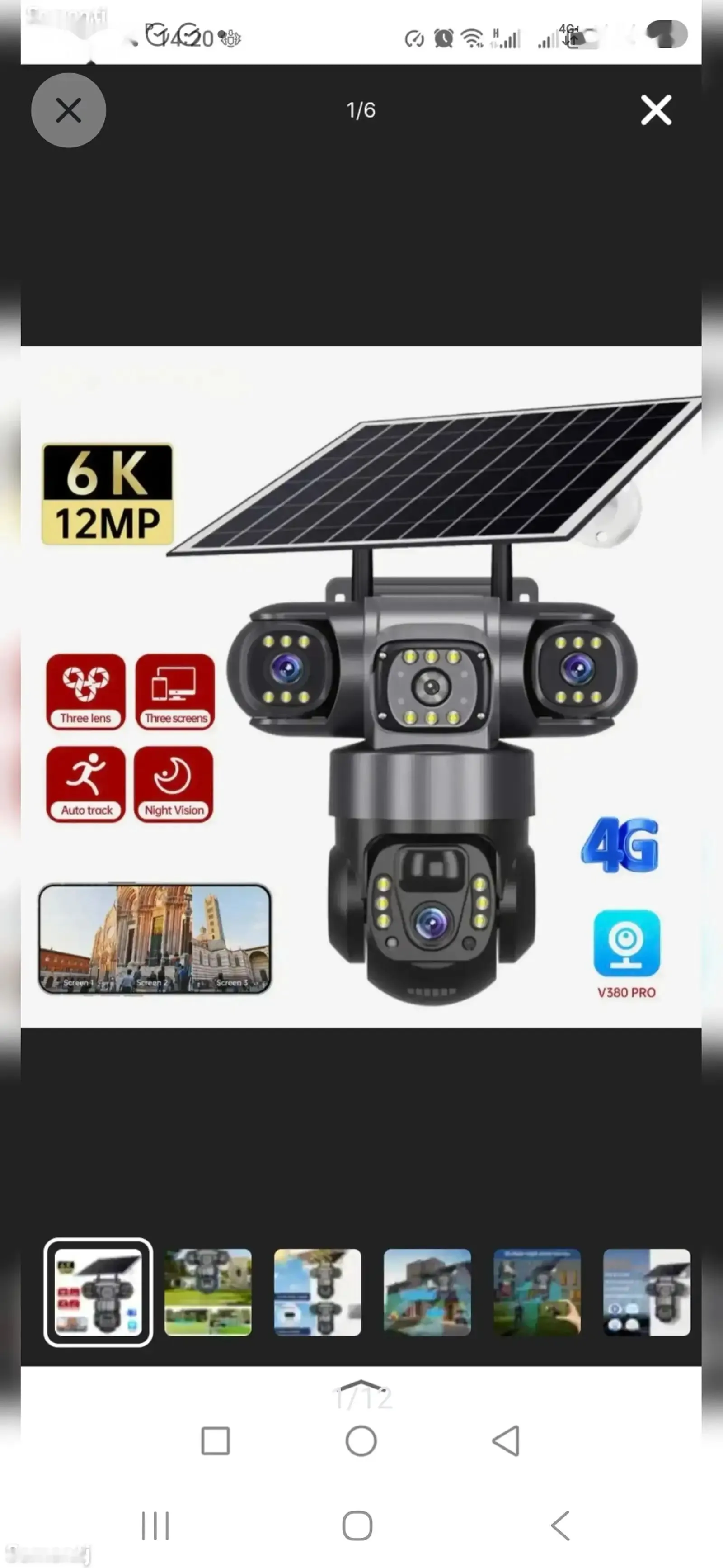 Солнечная камера видеонаблюдения 4G с 3 объективами HD 12 МП 6K