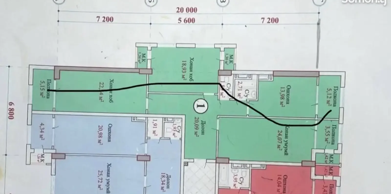 3-комн. квартира, 9 этаж, 122 м², Исмоили Сомони Мехргон — фото 3