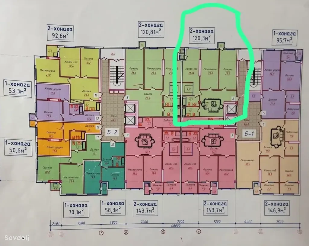 2-комн. квартира, 8 этаж, 120 м², Сзади Опера Балет, Центр, Район Шохмансур — фото 5