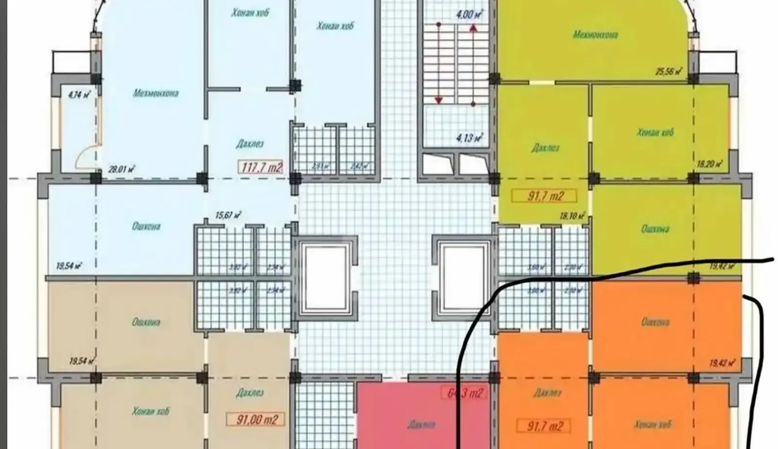 3-комн. квартира, 4 этаж, 92 м², И Сомони — фото 3
