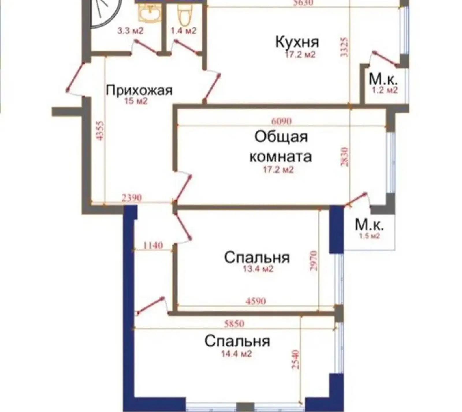 3-комн. квартира, 16 этаж, 88 м², И Сомони — фото 6