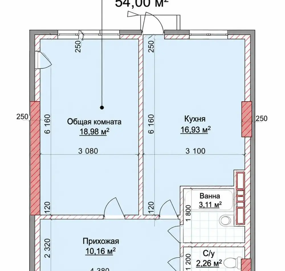 1-комн. квартира, 10 этаж, 54 м², сино — фото 4