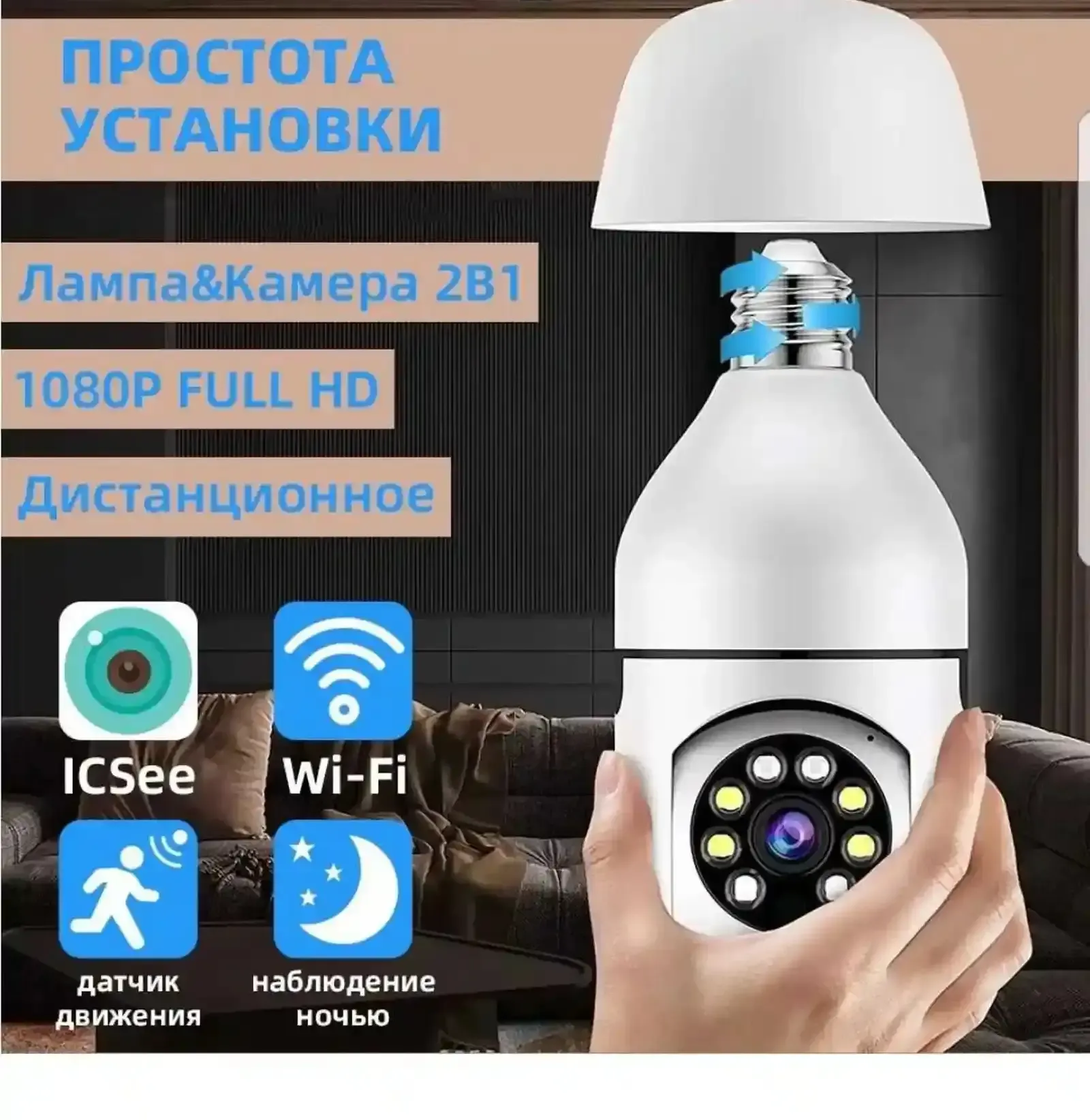 Поворотная камера видеонаблюдения / камера лампочка для дома