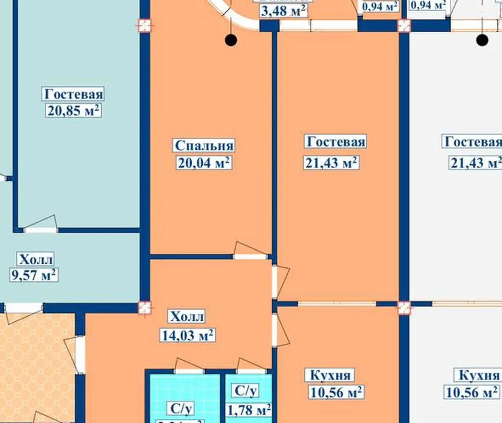 2-комн. квартира, 14 этаж, 72 м², И.Сомони — фото 2