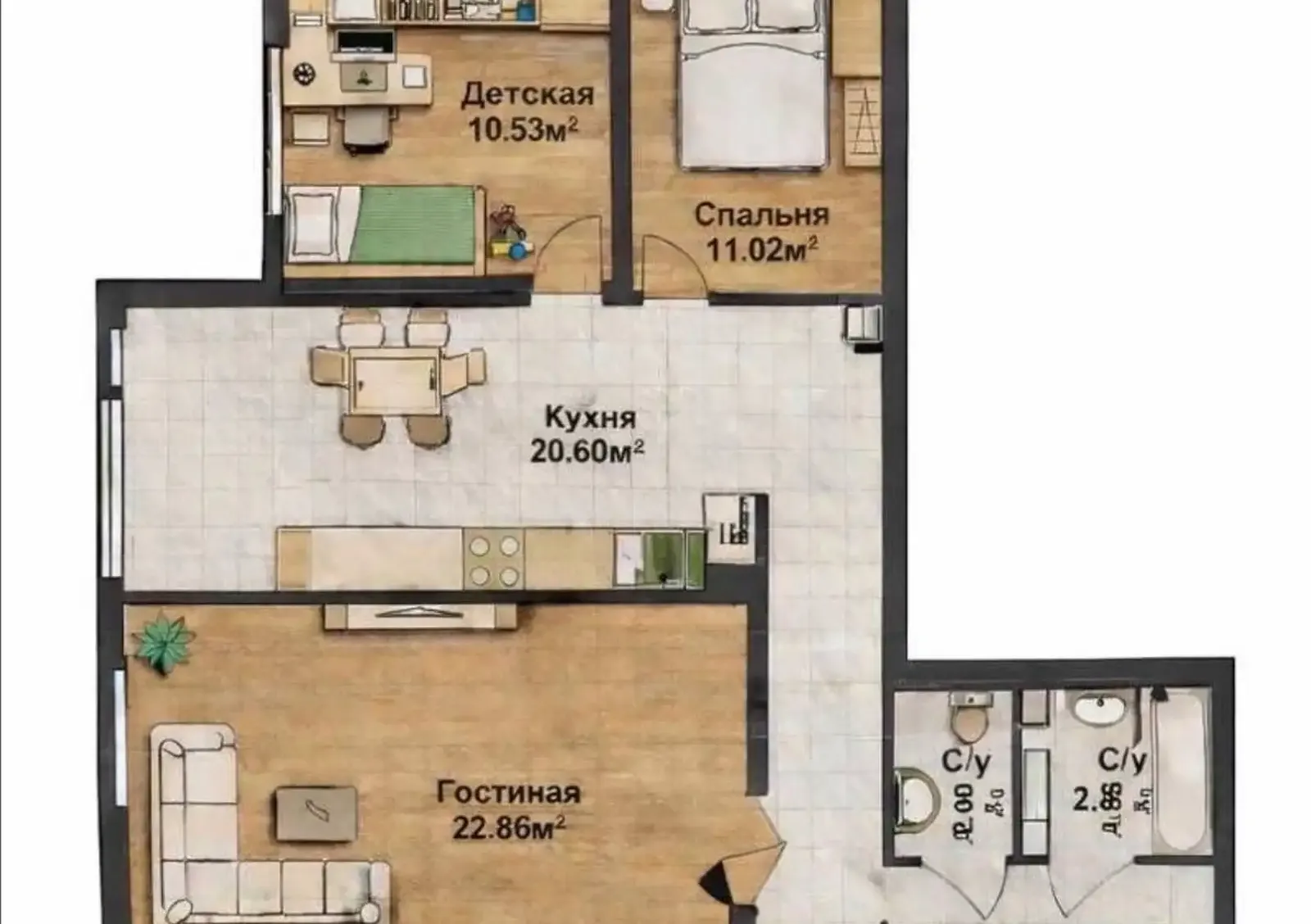 2-комн. квартира, 15 этаж, 99 м², Сомони — фото 2