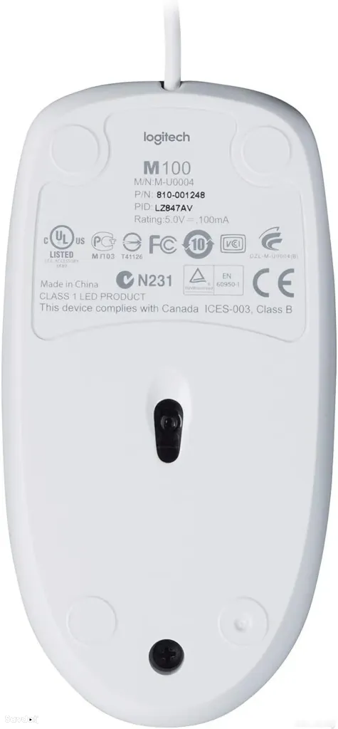 Проводная мышь Logitech M100 USB 1000 DPI White