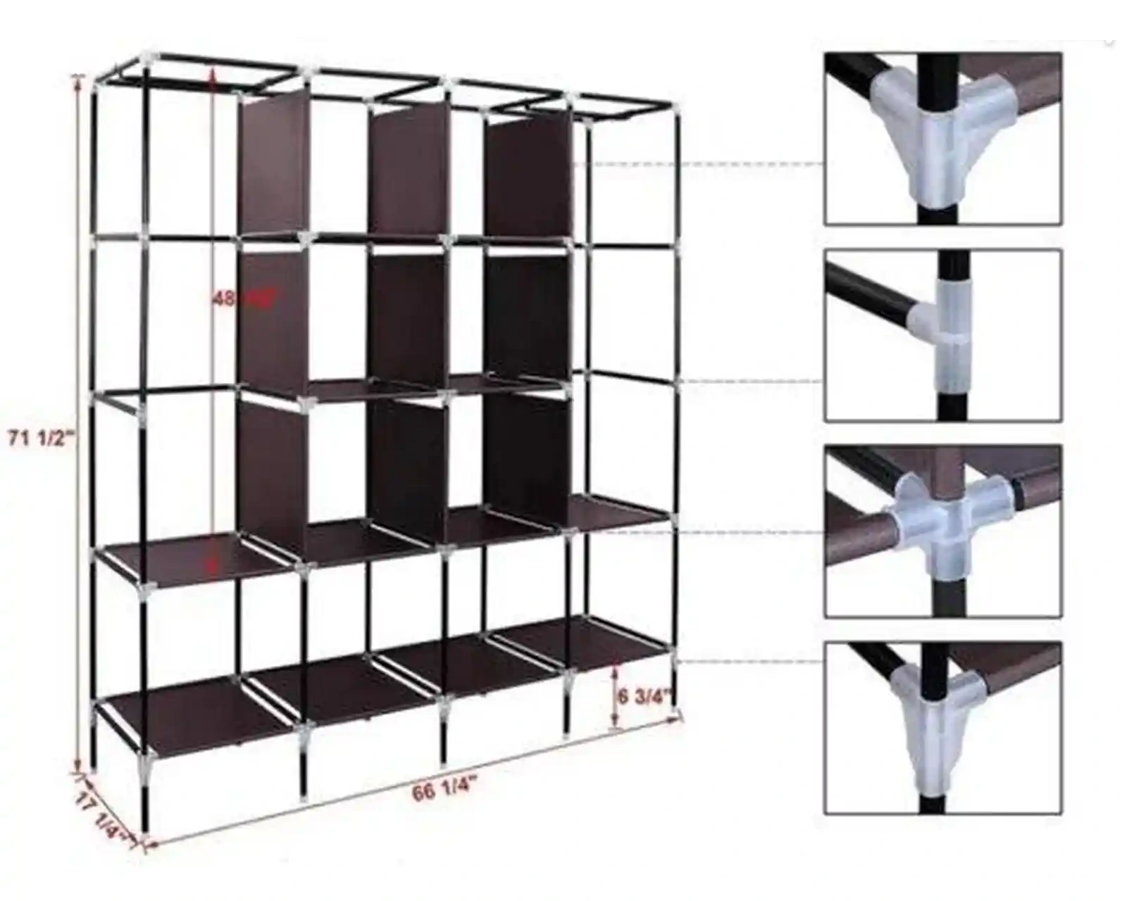 Складной шкаф Каркасный Тканевый Storage Wardrobe для одежды, бордовый — фото 4