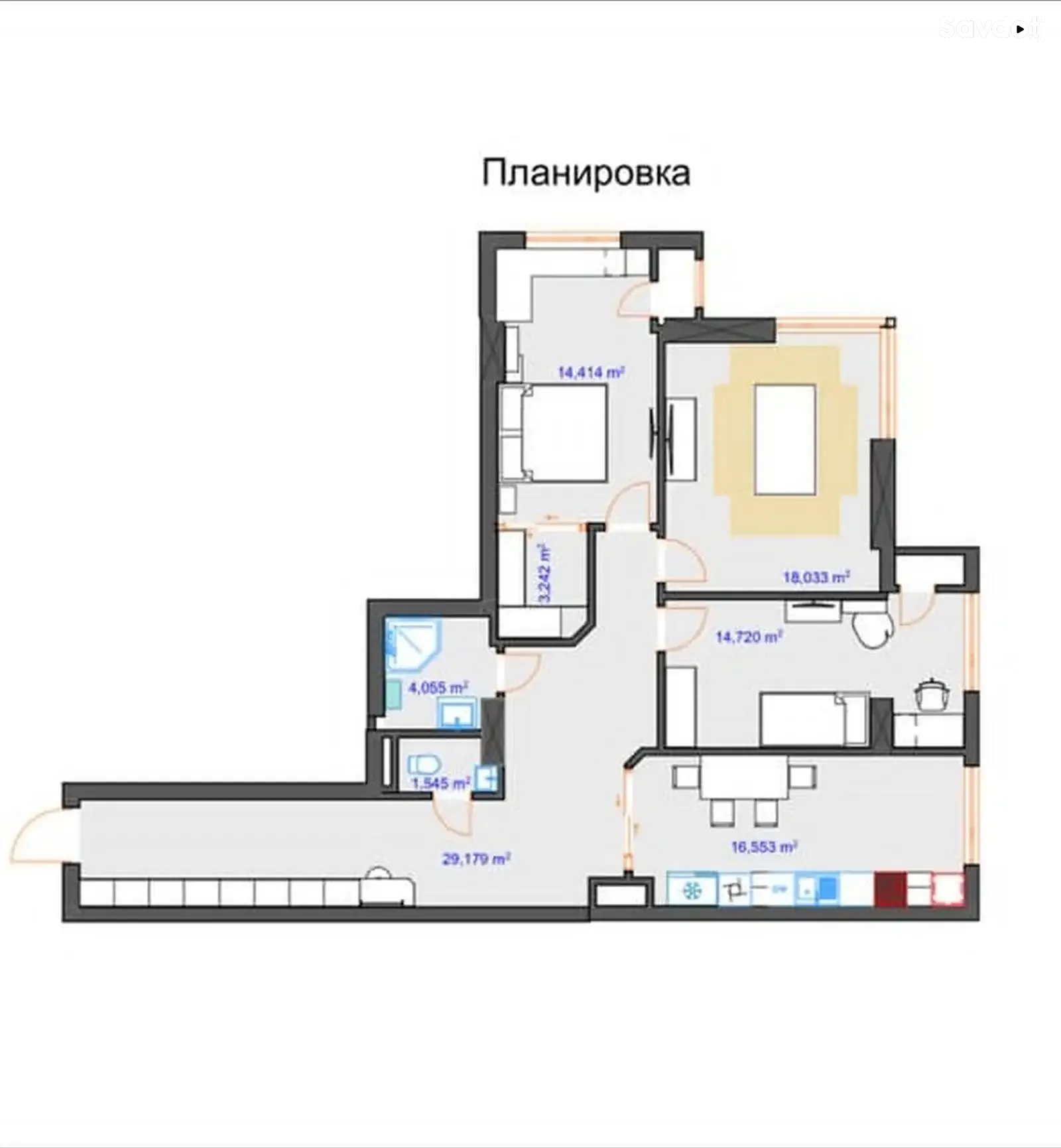 3-комн. квартира, 14 этаж, 110 м², Шохмансур старый аэропорт пушти Релакс — фото 2
