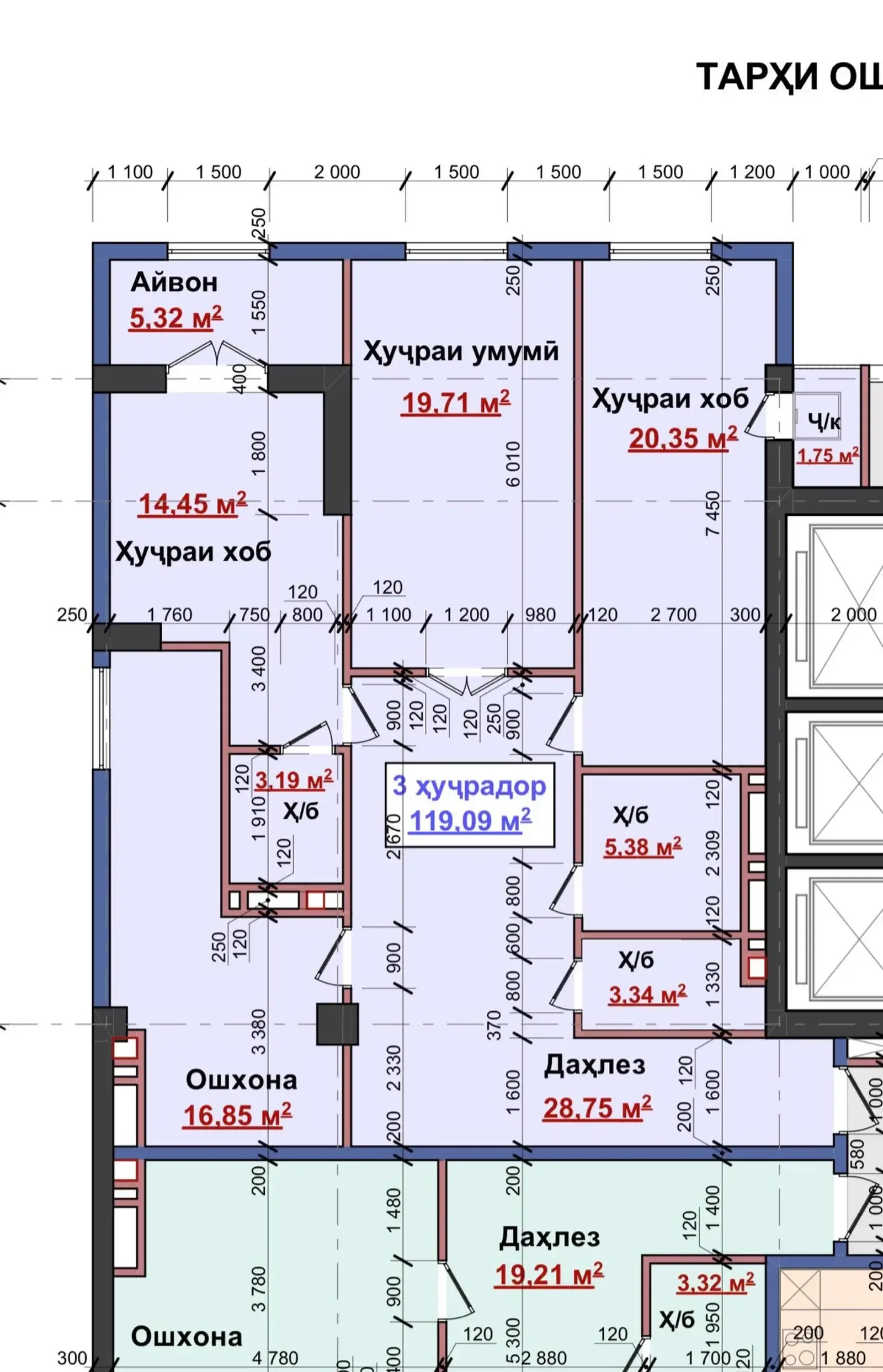 3-комн. квартира, 10 этаж, 119 м², Шохмансур — фото 5