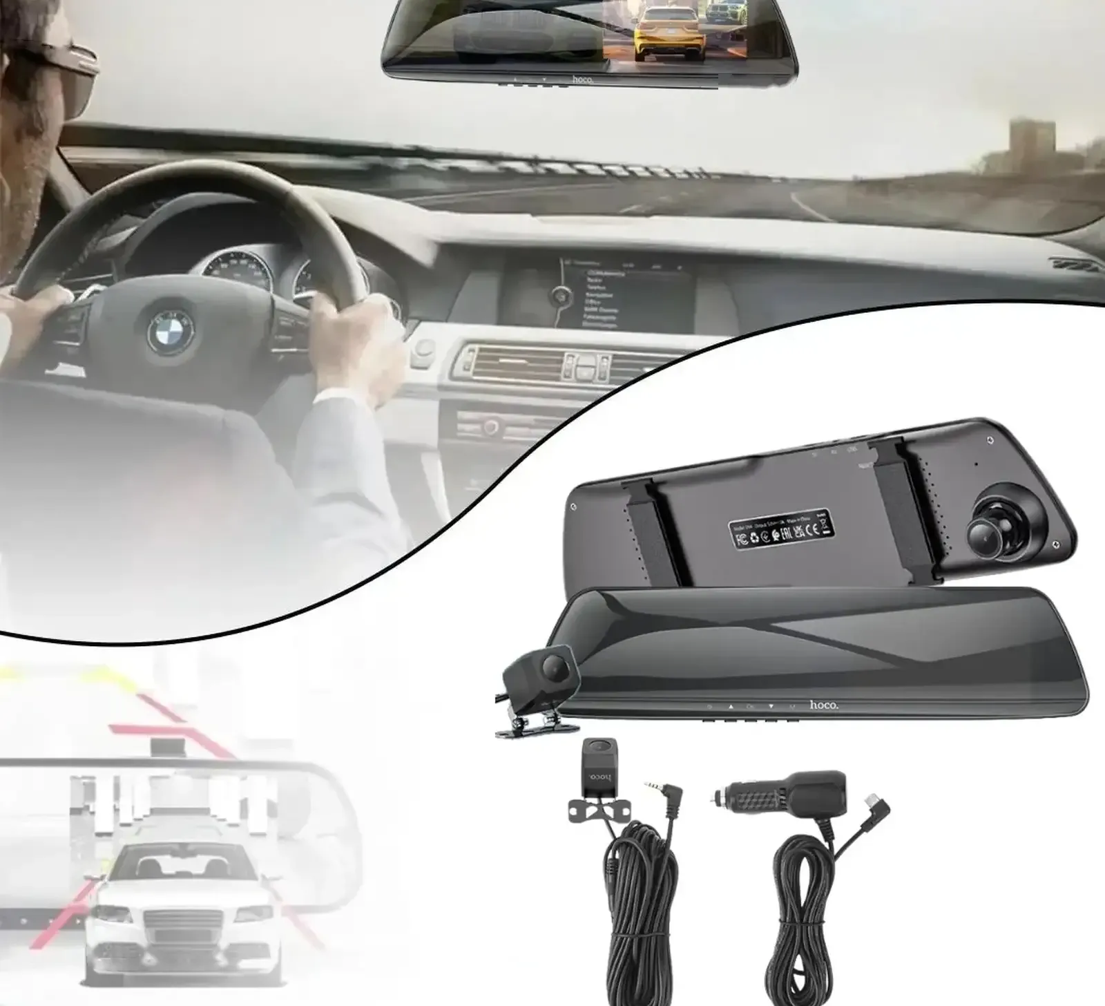 Видеорегистратор - зеркало Hoco Driving Dual-Channel DV4, 1080P