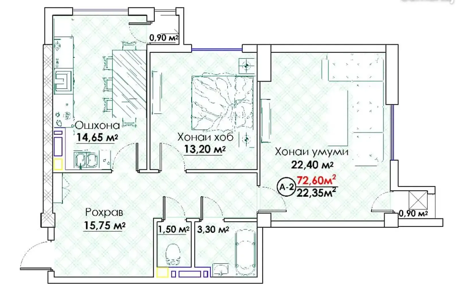 2-комн. квартира, 8 этаж, 73 м², Спартак,Кольцевой пивзавод — фото 3