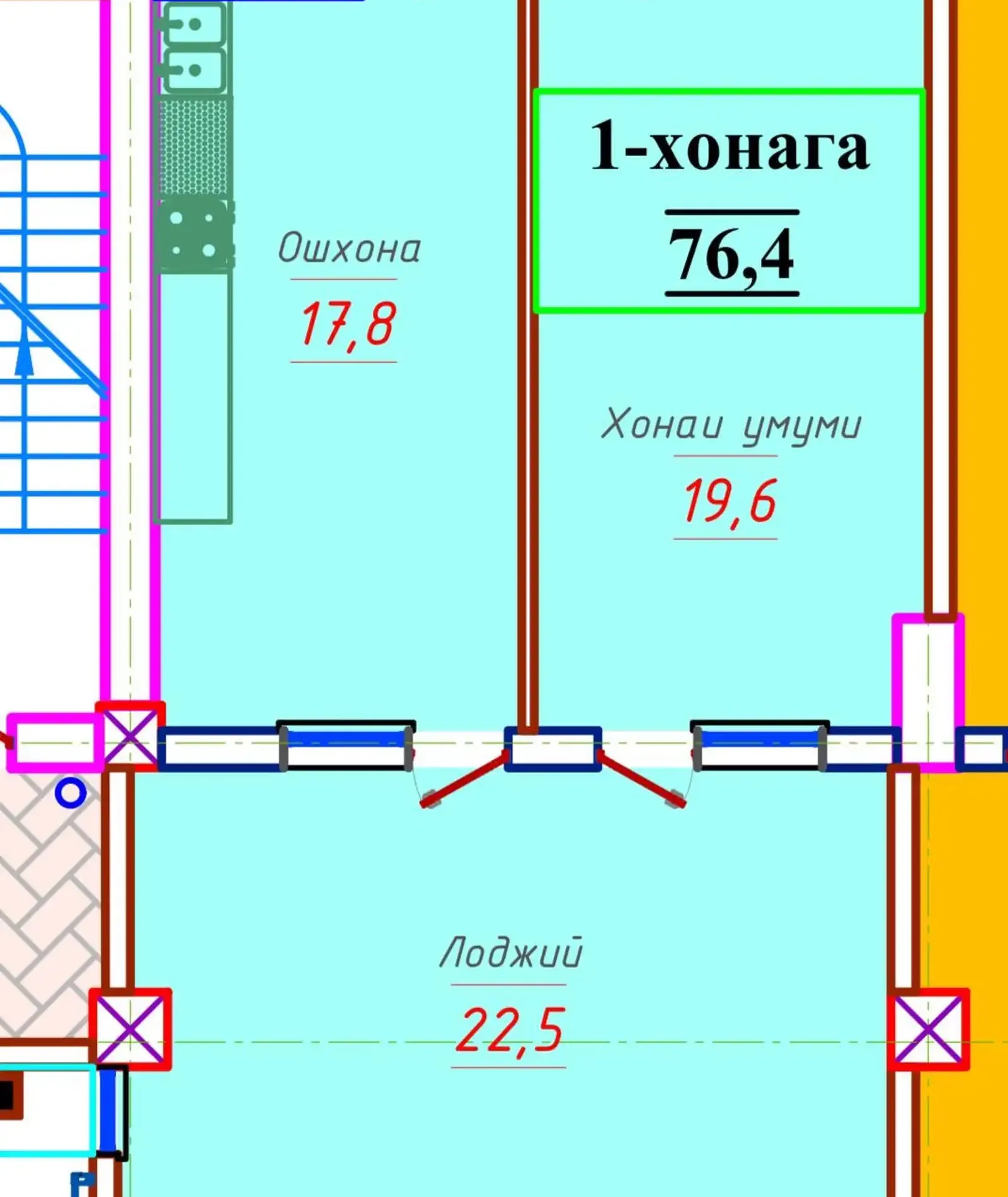 1-комн. квартира, 15 этаж, 76 м², И Сомони — фото 3