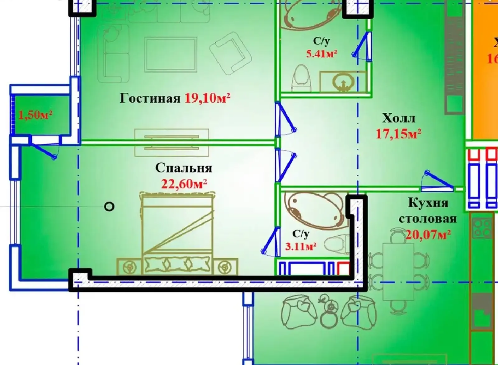2-комн. квартира, 8 этаж, 92 м², Сомони — фото 3