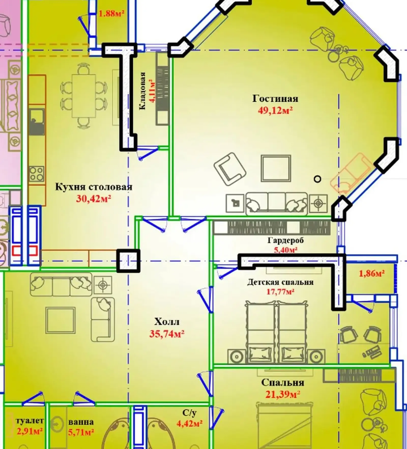 3-комн. квартира, 8 этаж, 183 м², И Сомони — фото 3
