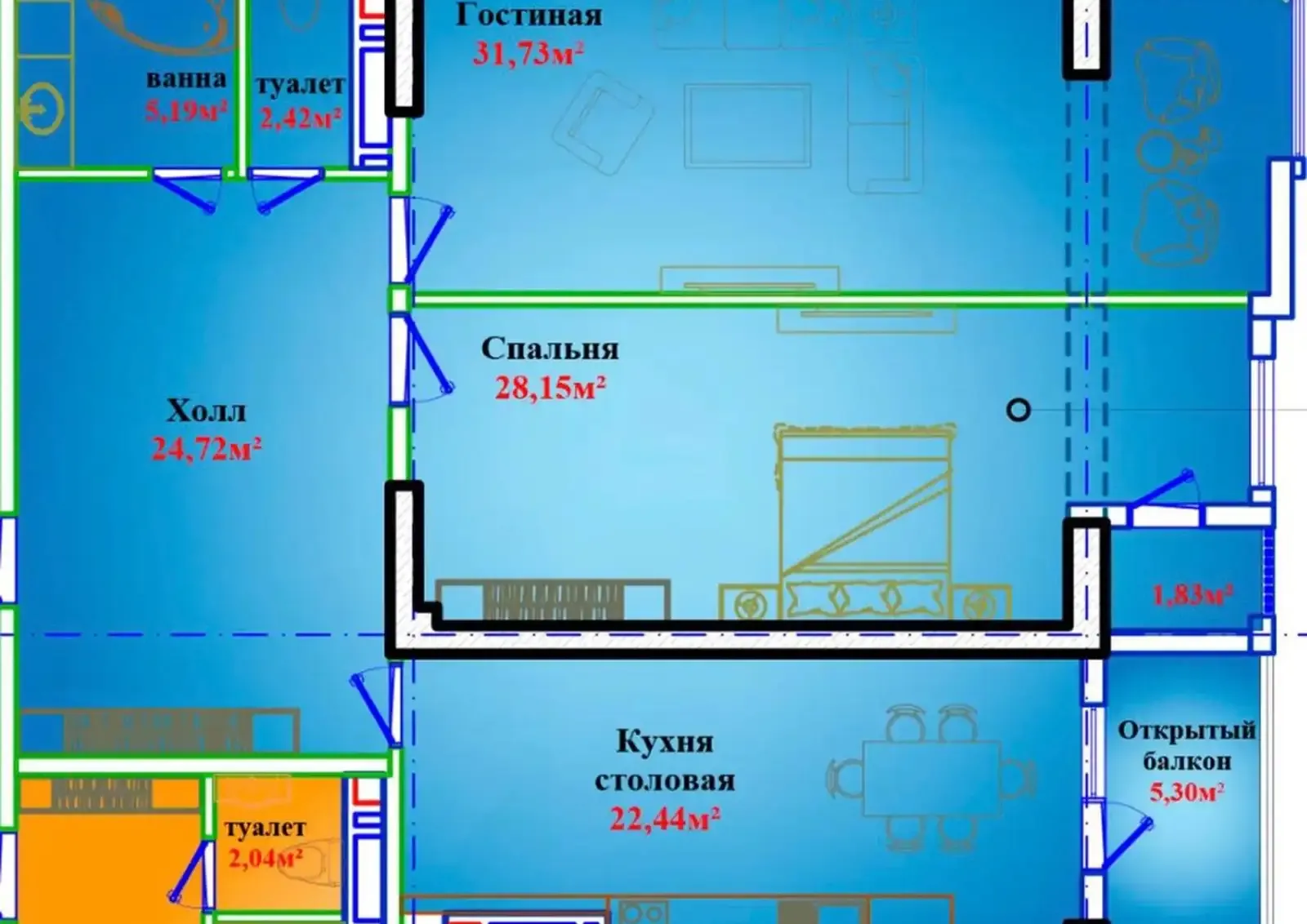 2-комн. квартира, 8 этаж, 123 м², Сомони — фото 4
