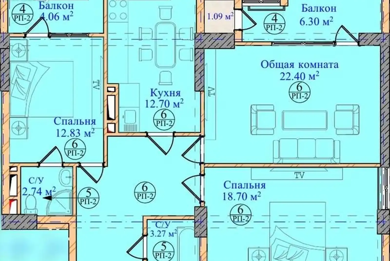 3-комн. квартира, 14 этаж, 114 м², Шохмансур — фото 2